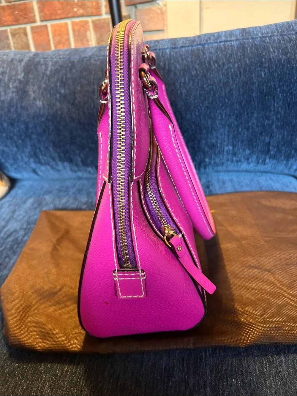 kate spade Magenta Wellesley Maeda Leather Dome Satchel with Gold Hardware